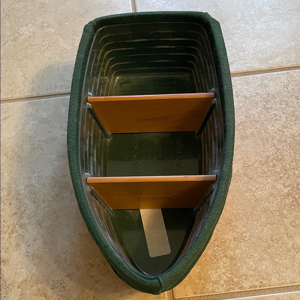 Longaberger Green and Tan Boat-Shaped Basket